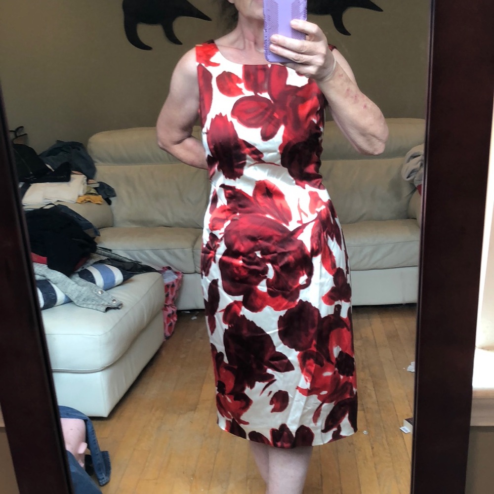 Sara Campbell red/cream floral print midi